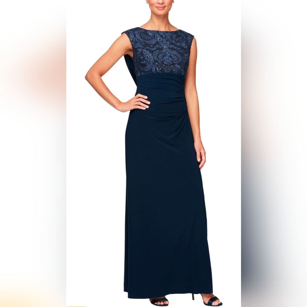Dillard's Navy Blue Formal Laced Gown